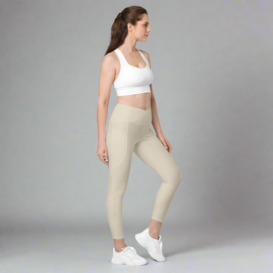 You Are Enough Crossover Recycled Leggings with Pockets - Cream