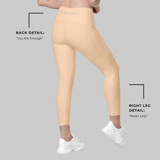 You Are Enough Crossover Recycled Leggings with Pockets - Sandy Beach