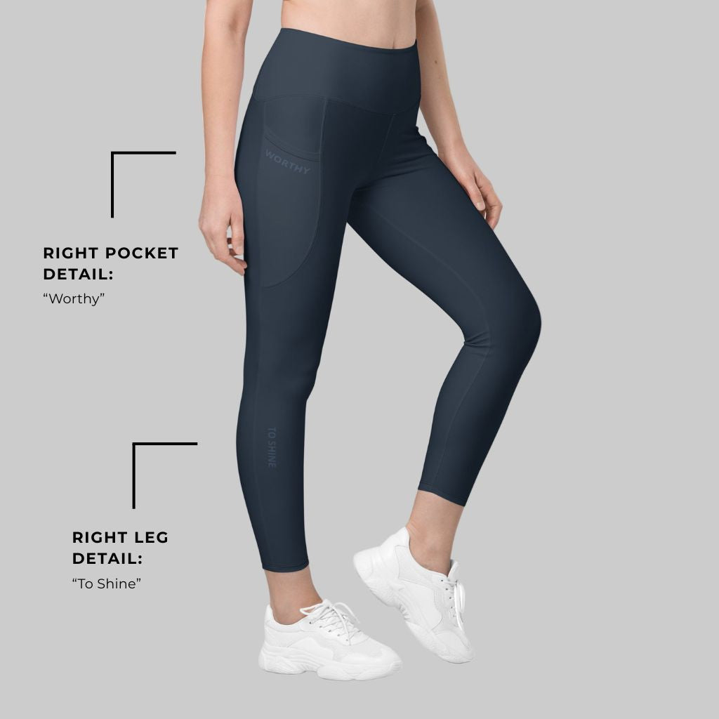 You Are Worthy Eco-Friendly Recycled Leggings with Pockets - Sapphire Navy