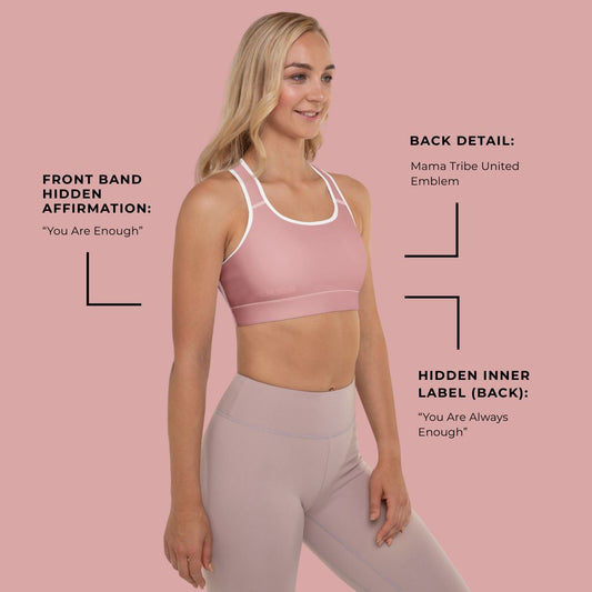 You Are Enough Padded Sports Bra - Blush Rose