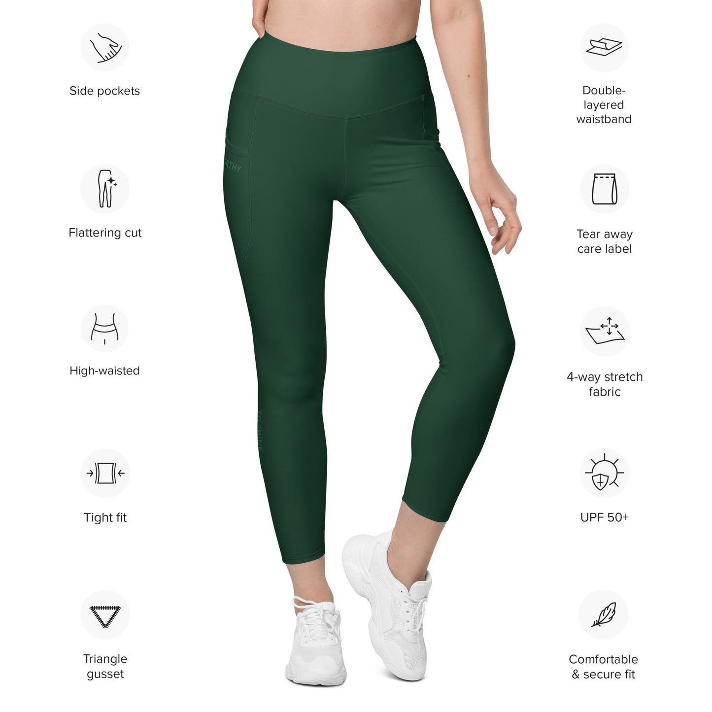 You Are Worthy Eco-Friendly Recycled Leggings with Pockets - Emerald Green