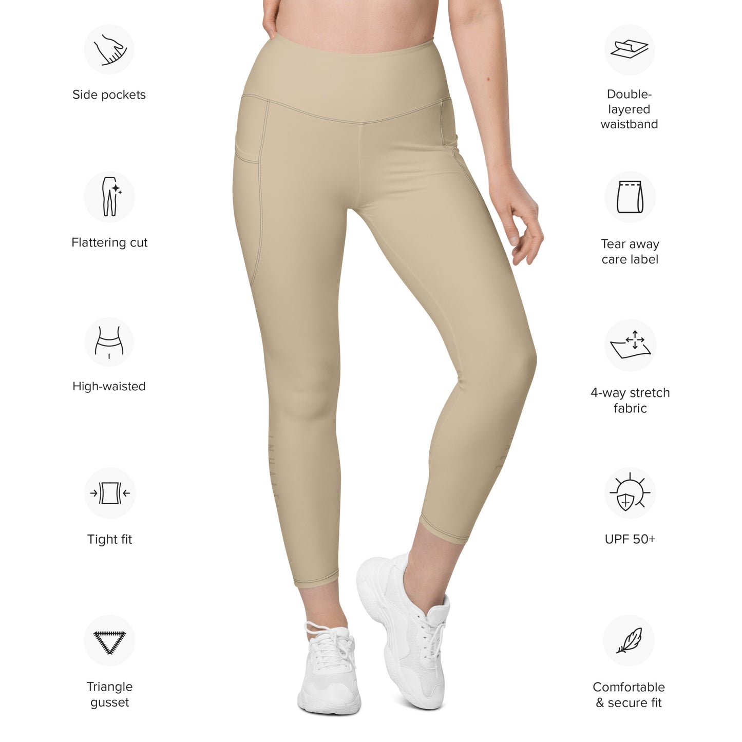 Just Breathe Eco-Friendly Recycled Soft Leggings with Pockets - Warm Sand