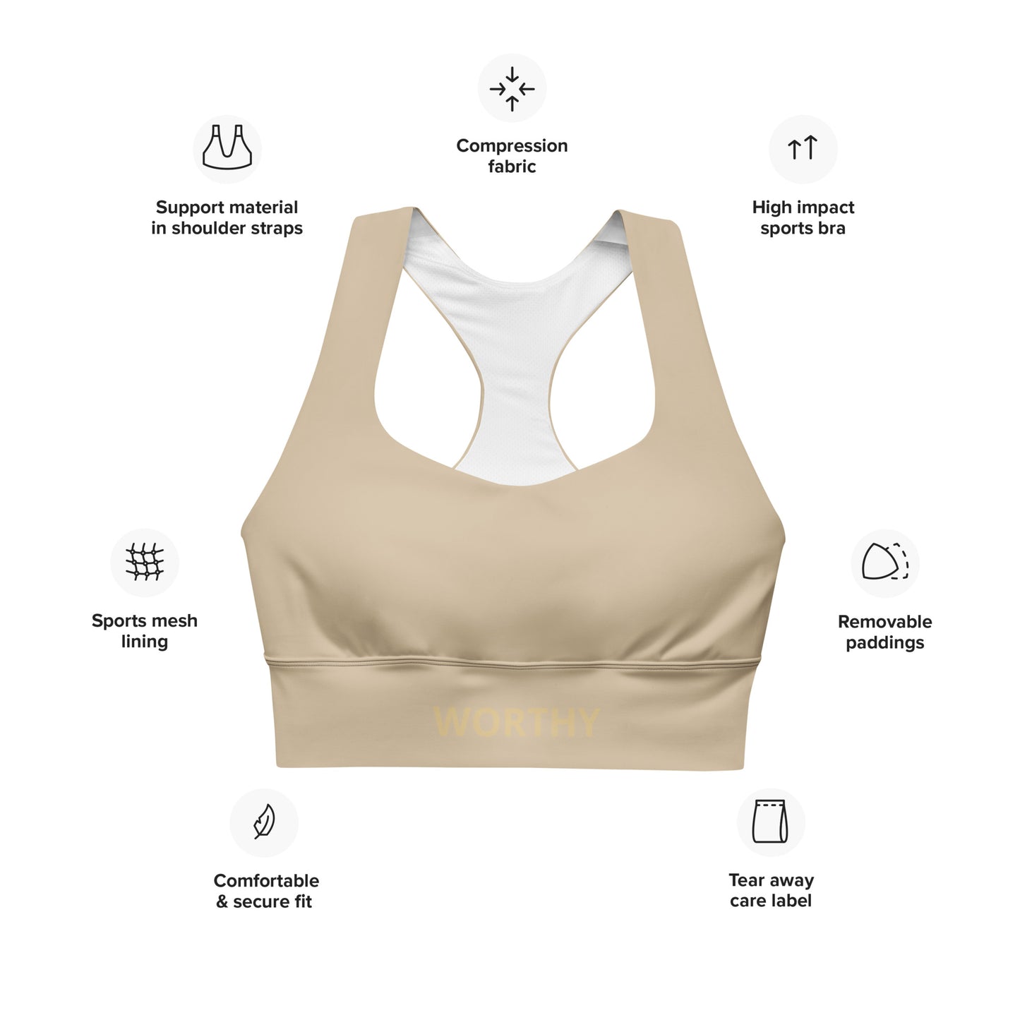You Are Worthy Recycled Longline Sports Bra - Warm Sand
