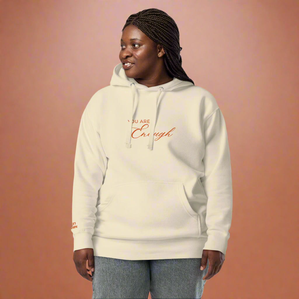 You Are Enough Classic Embroidered Hoodie - Dusty Rose and Bone