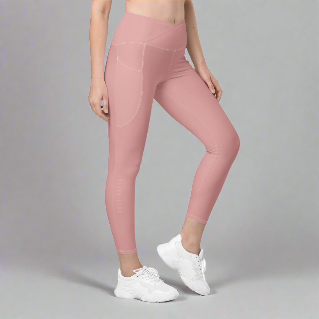 You Are Enough Crossover Recycled Leggings with Pockets - Blush Rose