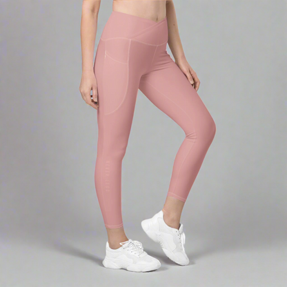 You Are Enough Crossover Recycled Leggings with Pockets - Blush Rose