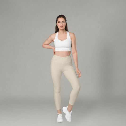 You Are Enough Crossover Recycled Leggings with Pockets - Cream