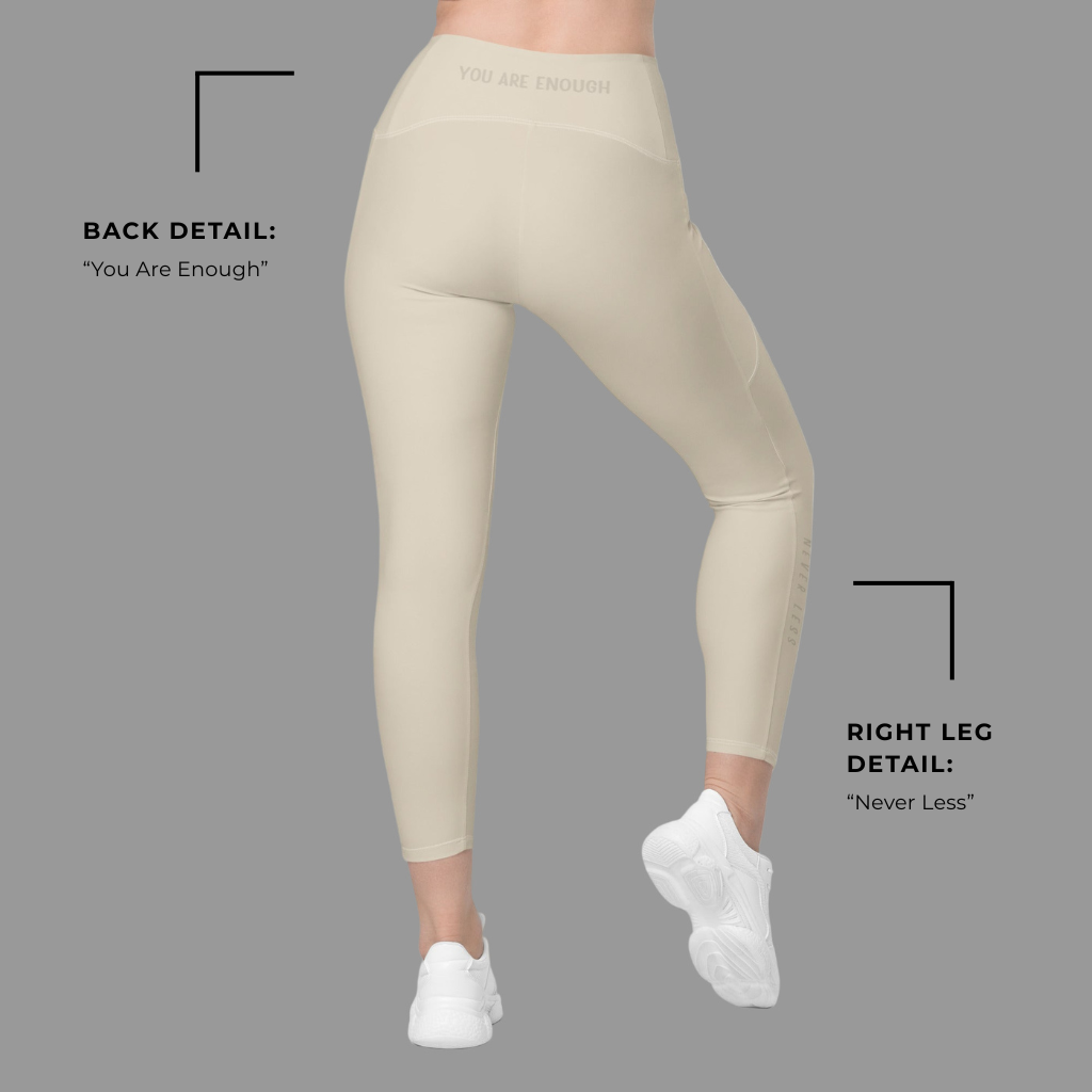 You Are Enough Crossover Recycled Leggings with Pockets - Cream