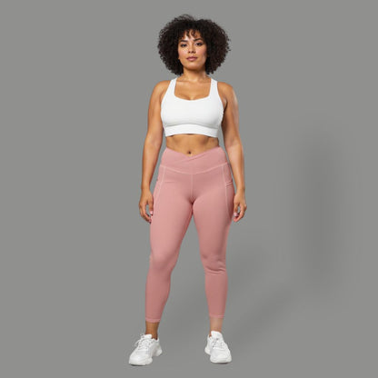 You Are Enough Crossover Recycled Leggings with Pockets - Blush Rose