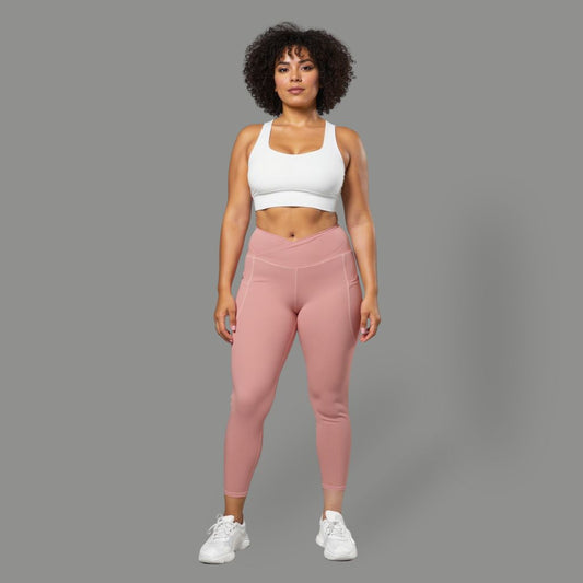 You Are Enough Crossover Recycled Leggings with Pockets - Blush Rose