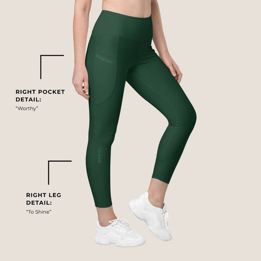 You Are Worthy Eco-Friendly Recycled Leggings with Pockets - Emerald Green