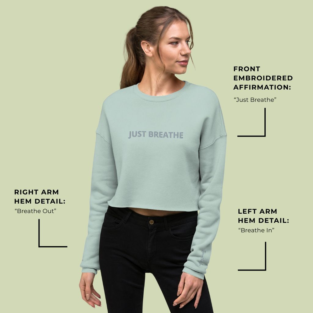 Just Breathe In & Out Women's Embroidered Fleece Crop Sweatshirt – Mint