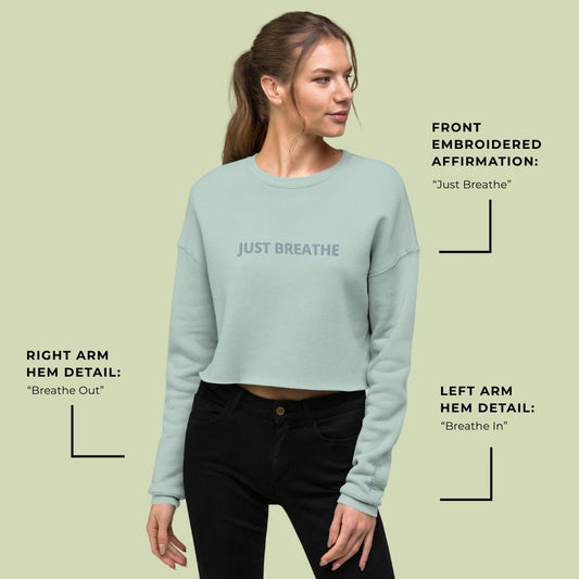Just Breathe In & Out Women's Embroidered Fleece Crop Sweatshirt – Mint