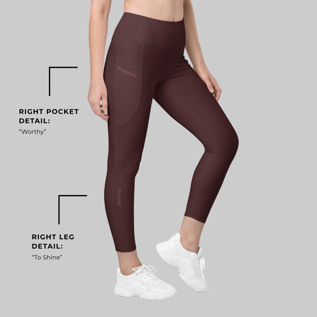 You Are Worthy Eco-Friendly Recycled Leggings with Pockets - Oxblood Burgundy