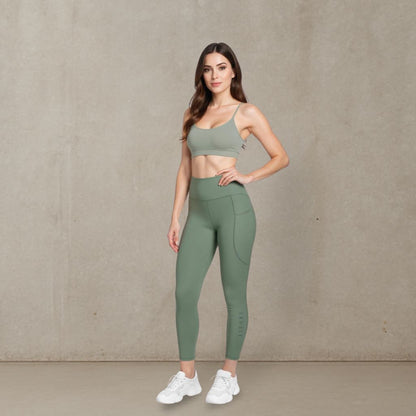 Just Breathe Eco-Friendly Recycled Soft Leggings with Pockets - Sage Green