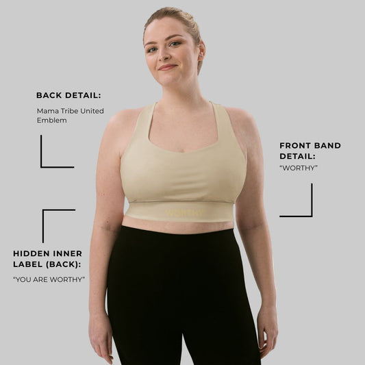 You Are Worthy Recycled Longline Sports Bra - Warm Sand