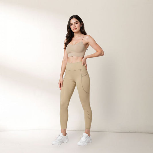 Just Breathe Eco-Friendly Recycled Soft Leggings with Pockets - Warm Sand