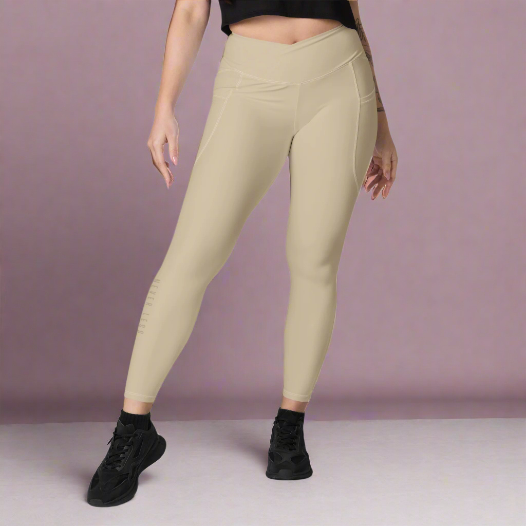 You Are Enough Crossover Recycled Leggings with Pockets - Warm Sand