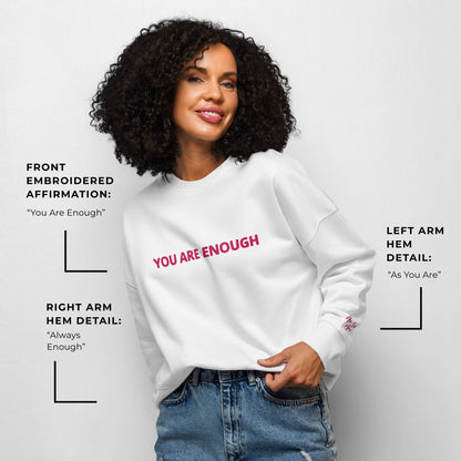 You Are Enough Women’s Organic Crewneck Sweatshirt – Black, Pink, White