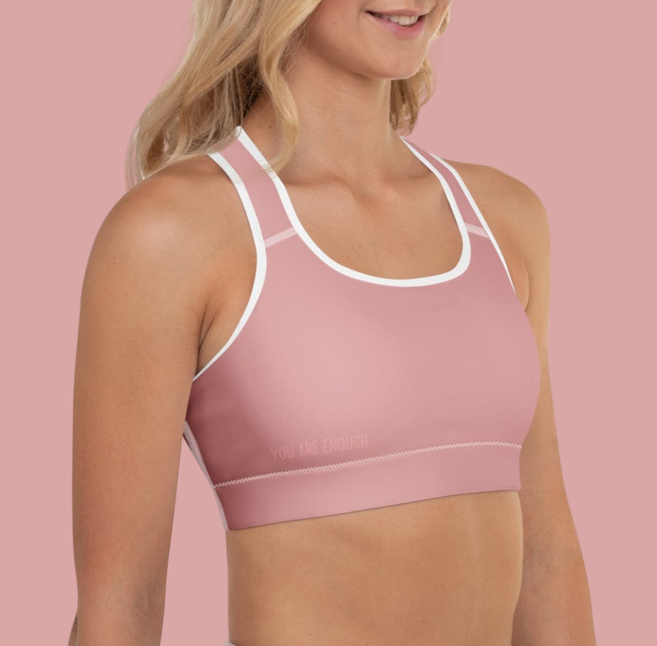 You Are Enough Padded Sports Bra - Blush Rose