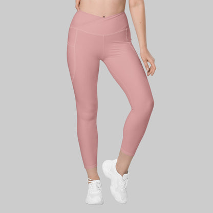 You Are Enough Crossover Recycled Leggings with Pockets - Blush Rose