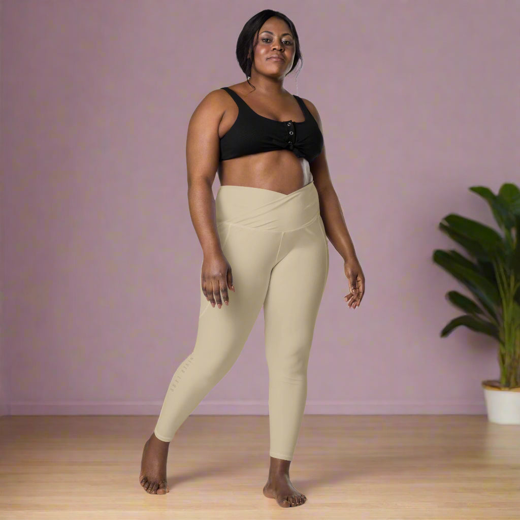 You Are Enough Crossover Recycled Leggings with Pockets - Warm Sand