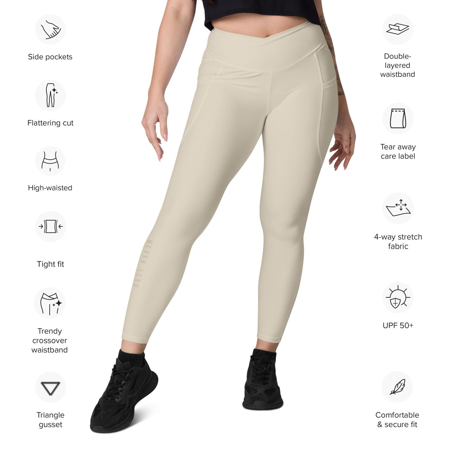 You Are Enough Crossover Recycled Leggings with Pockets - Cream