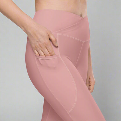 You Are Enough Crossover Recycled Leggings with Pockets - Blush Rose