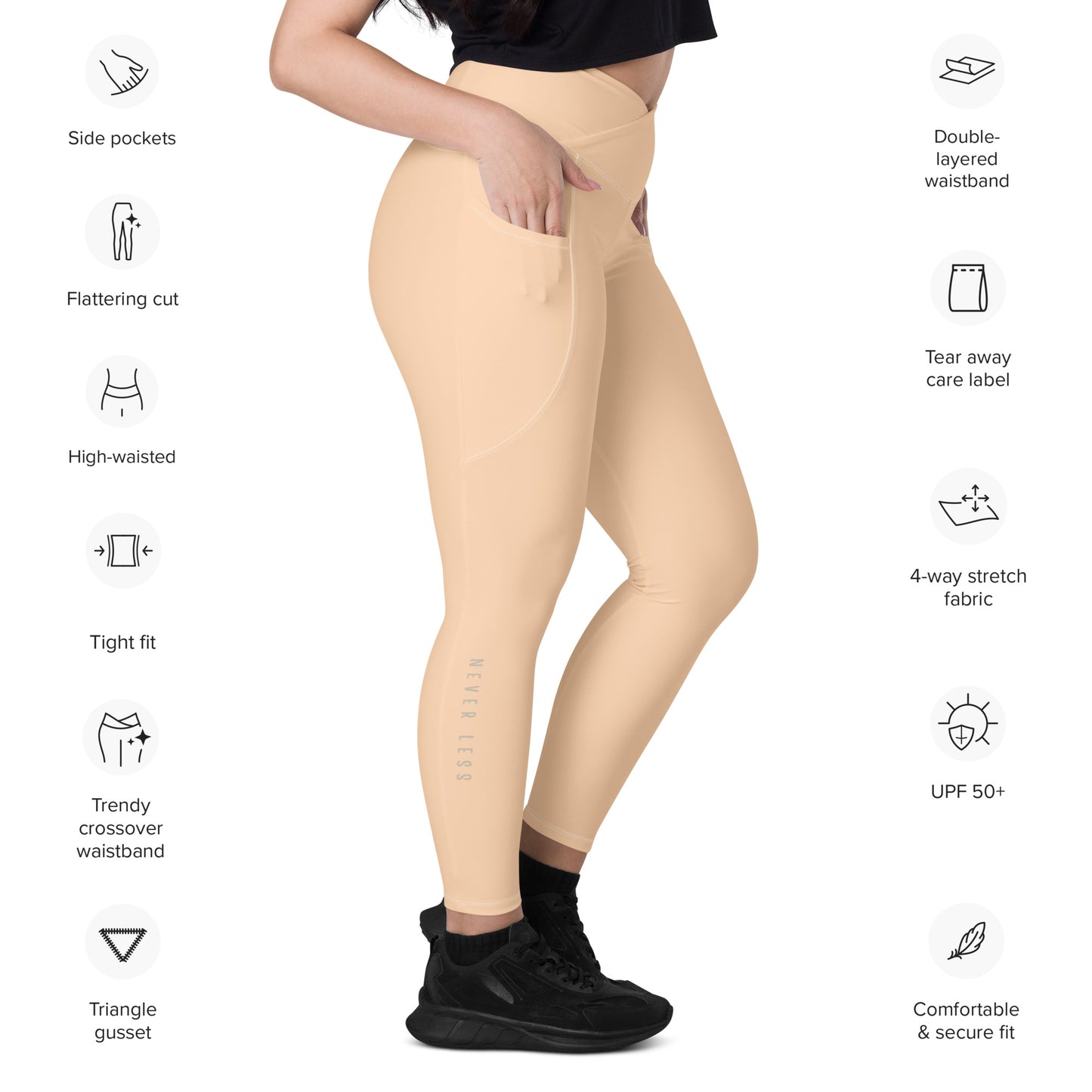 You Are Enough Crossover Recycled Leggings with Pockets - Sandy Beach