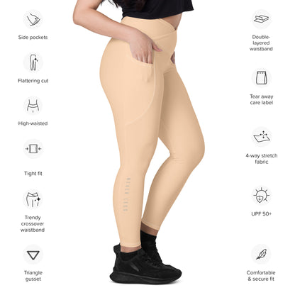 You Are Enough Crossover Recycled Leggings with Pockets - Sandy Beach