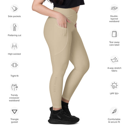 You Are Enough Crossover Recycled Leggings with Pockets - Warm Sand