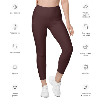 You Are Worthy Eco-Friendly Recycled Leggings with Pockets - Oxblood Burgundy