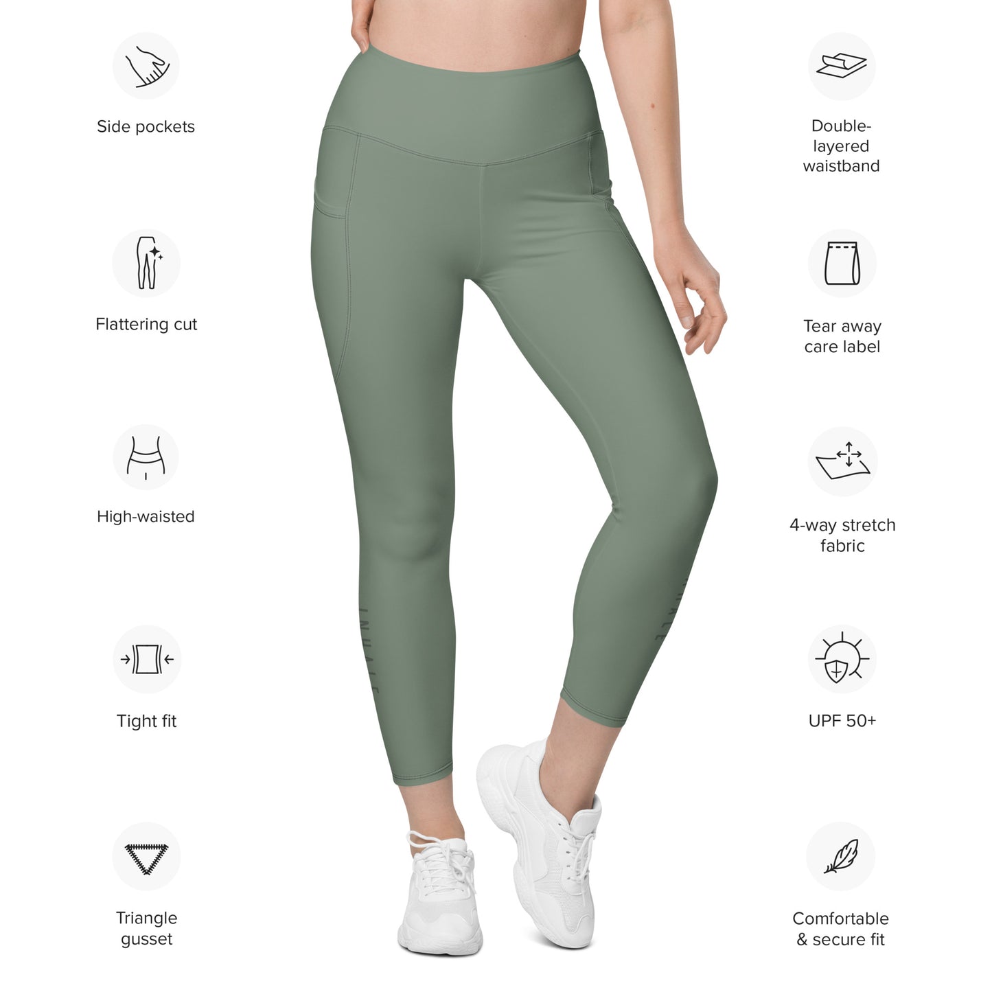 Just Breathe Eco-Friendly Recycled Soft Leggings with Pockets - Sage Green