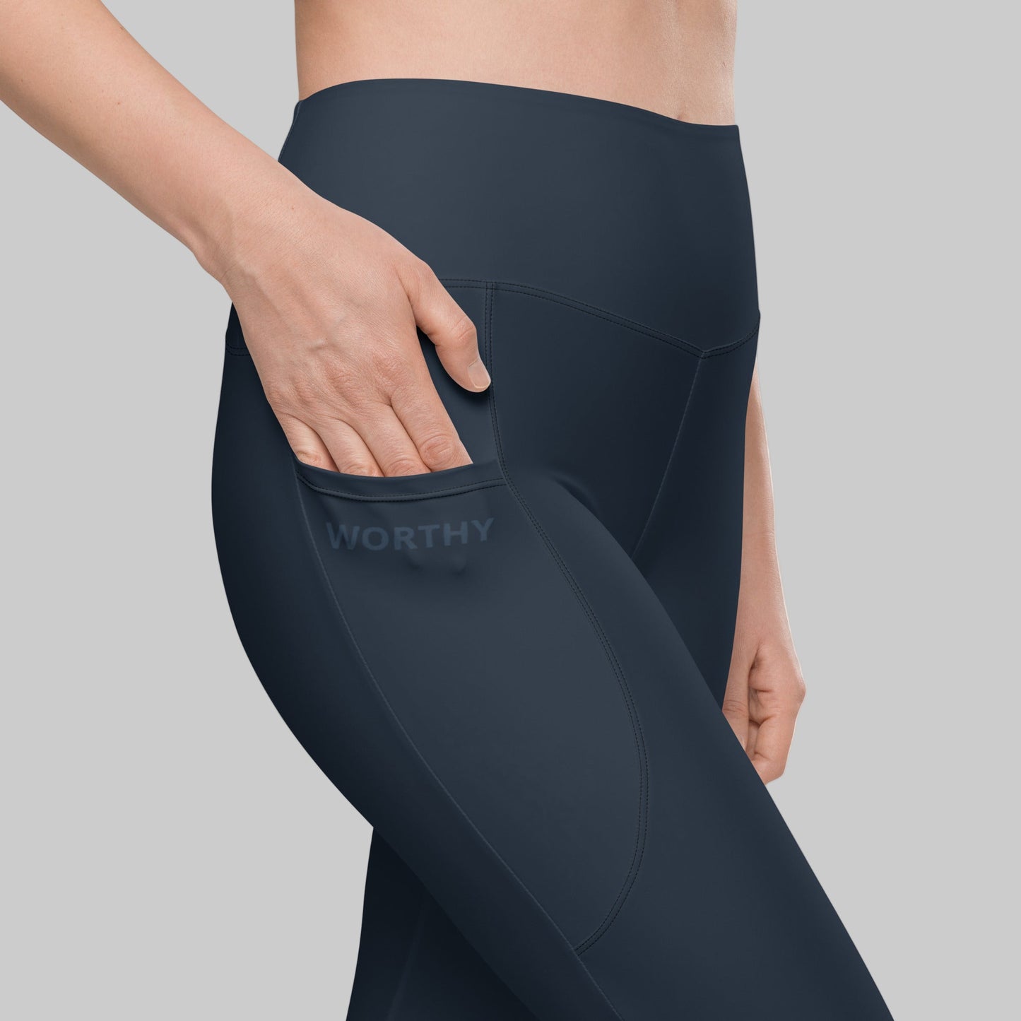 You Are Worthy Eco-Friendly Recycled Leggings with Pockets - Sapphire Navy