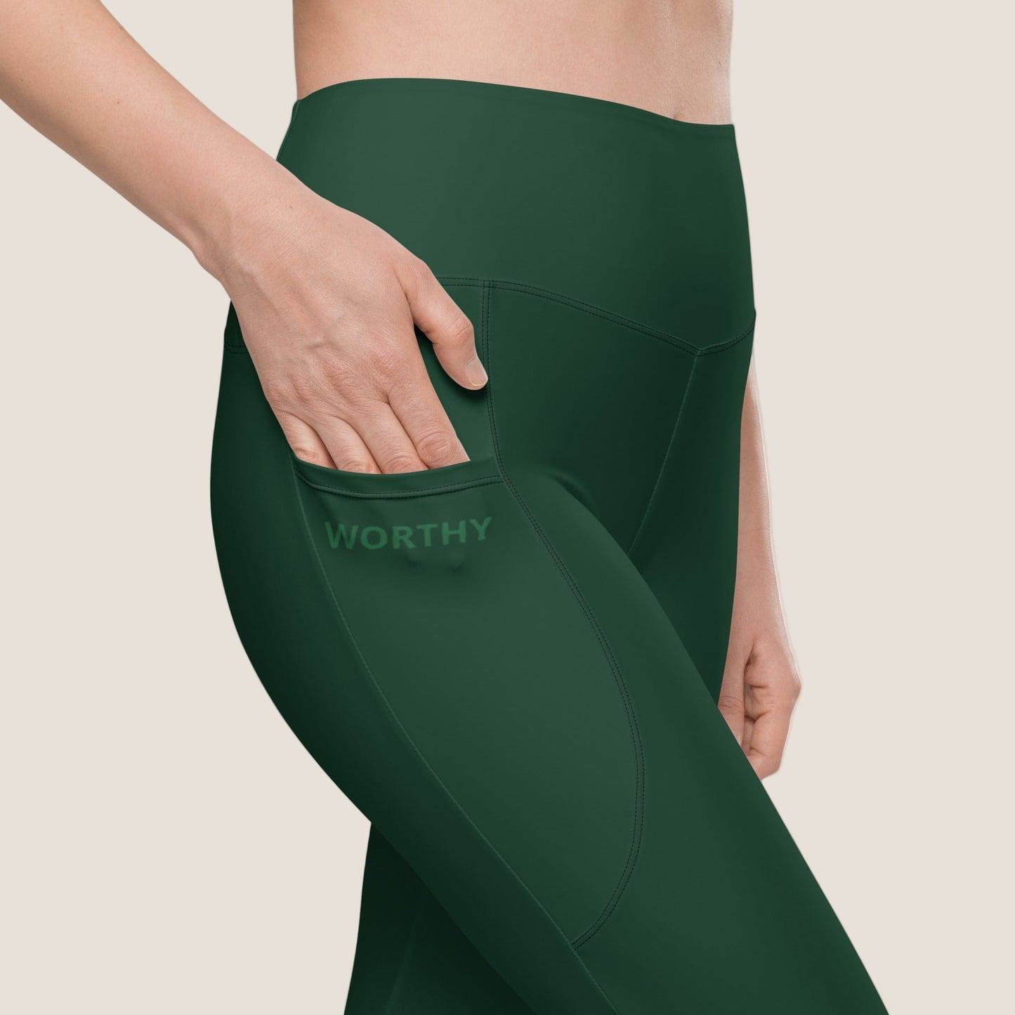 You Are Worthy Eco-Friendly Recycled Leggings with Pockets - Emerald Green