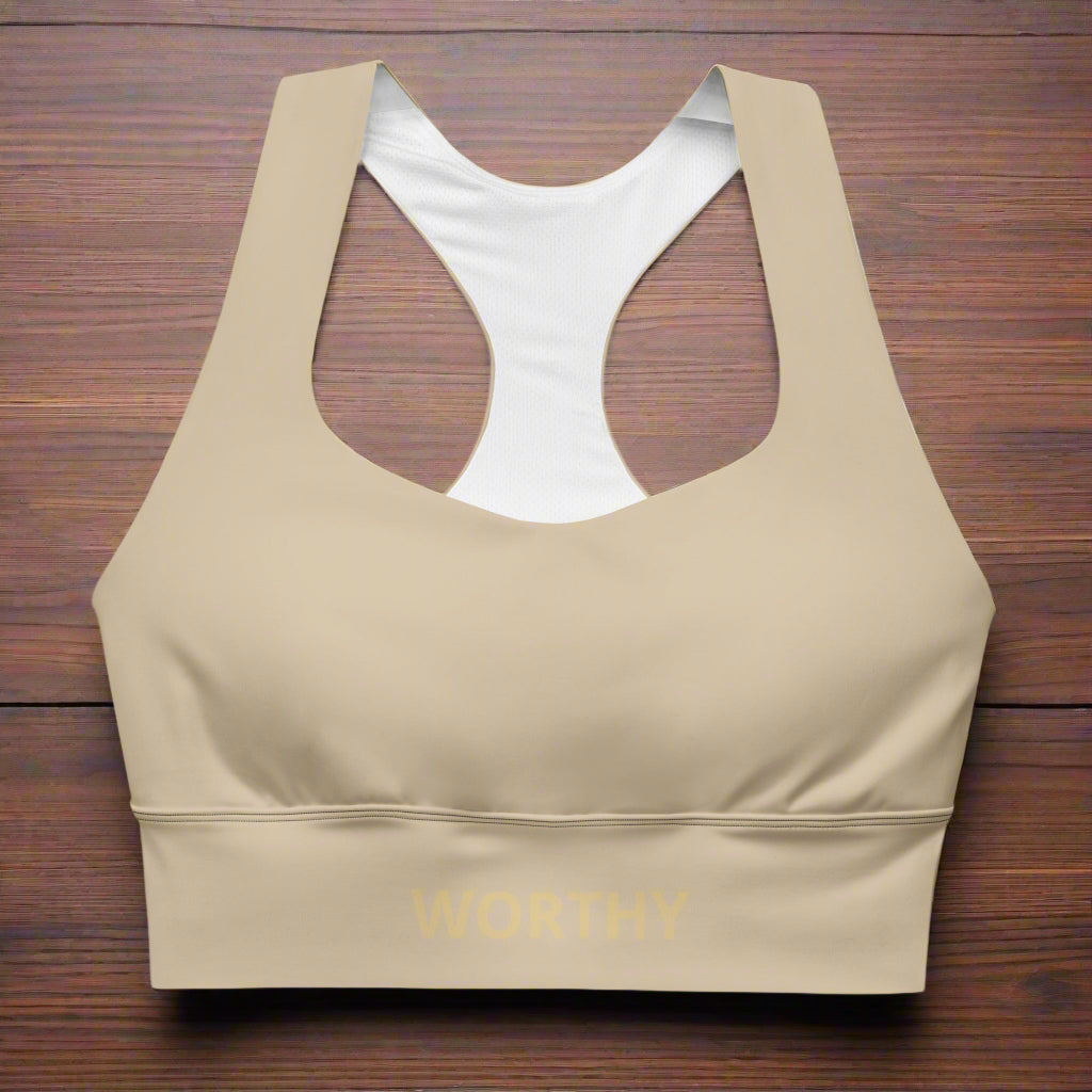 You Are Worthy Recycled Longline Sports Bra - Warm Sand