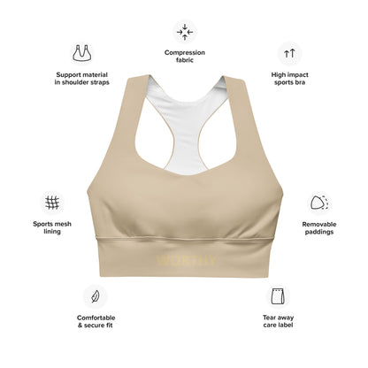 You Are Worthy Recycled Longline Sports Bra - Warm Sand