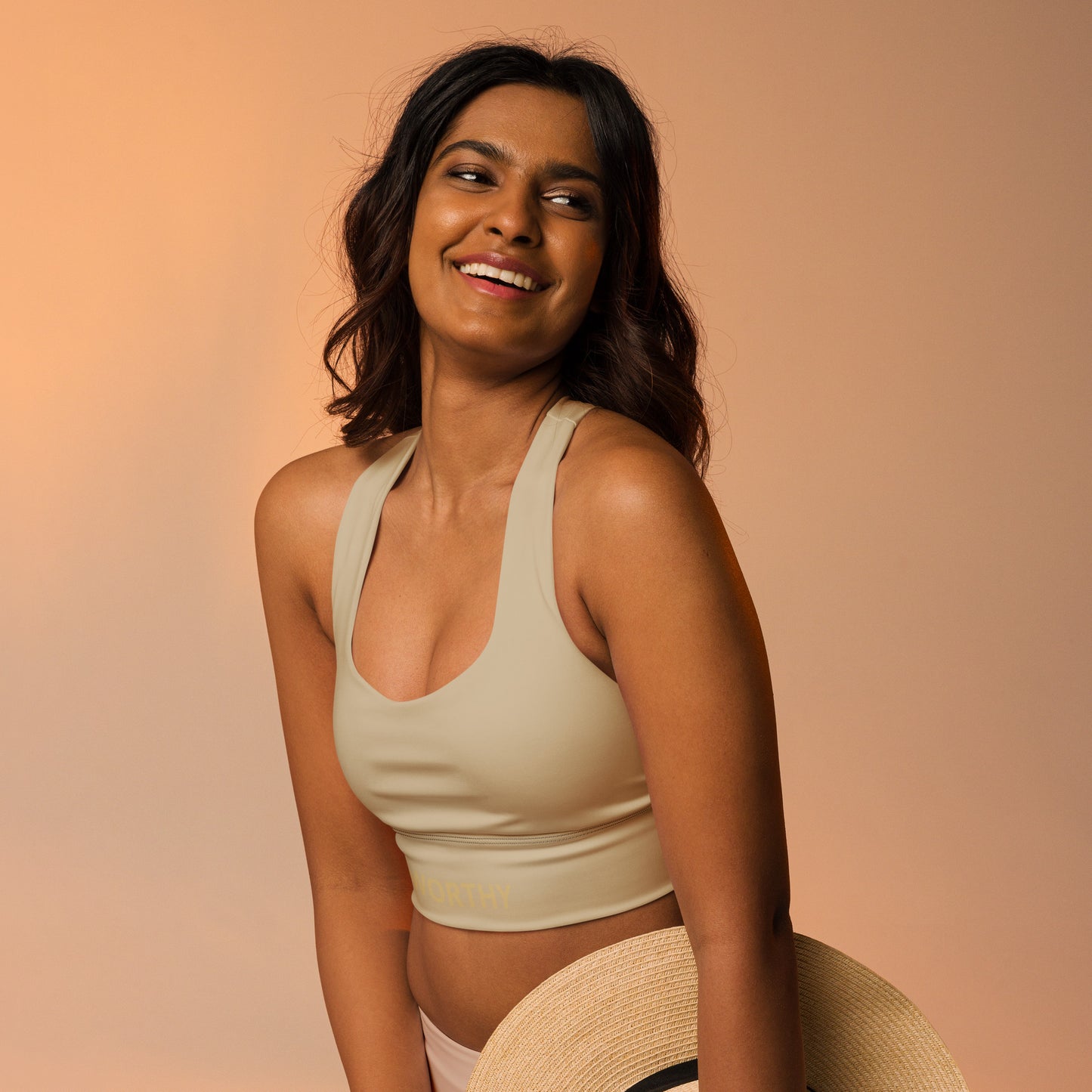 You Are Worthy Recycled Longline Sports Bra - Warm Sand