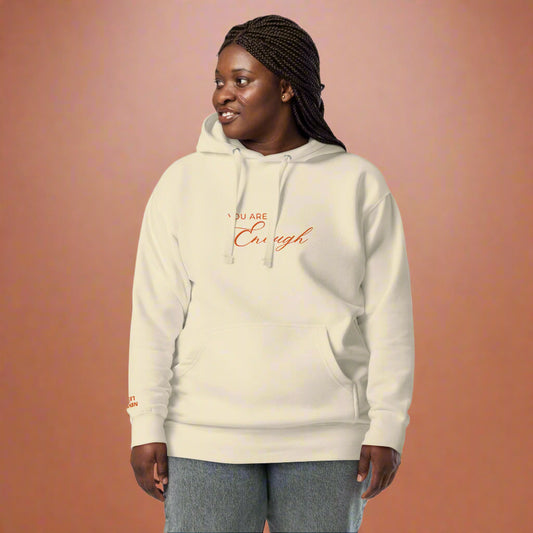 You Are Enough Classic Embroidered Hoodie - Dusty Rose and Bone