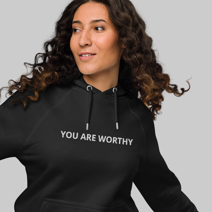 You Are Worthy Embroidered Eco Raglan Hoodie - Black, Burgundy, Green
