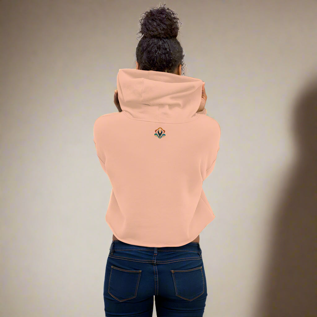 You Are Enough Embroidered Crop Hoodie with Soft Fleece – Peach