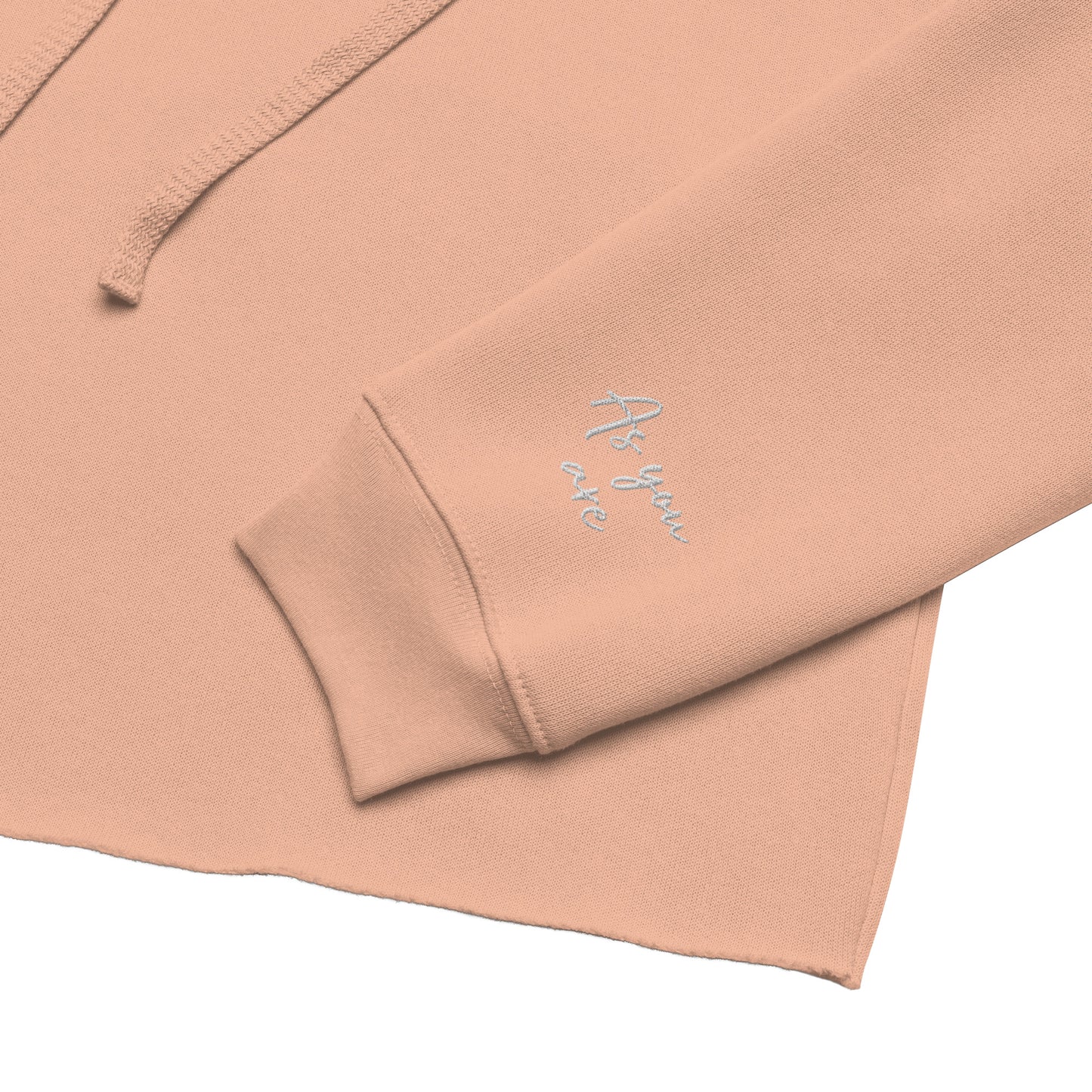 You Are Enough Embroidered Crop Hoodie with Soft Fleece – Peach