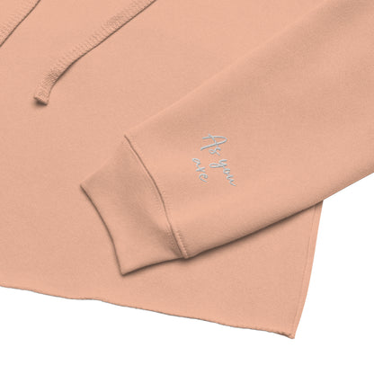 You Are Enough Embroidered Crop Hoodie with Soft Fleece – Peach
