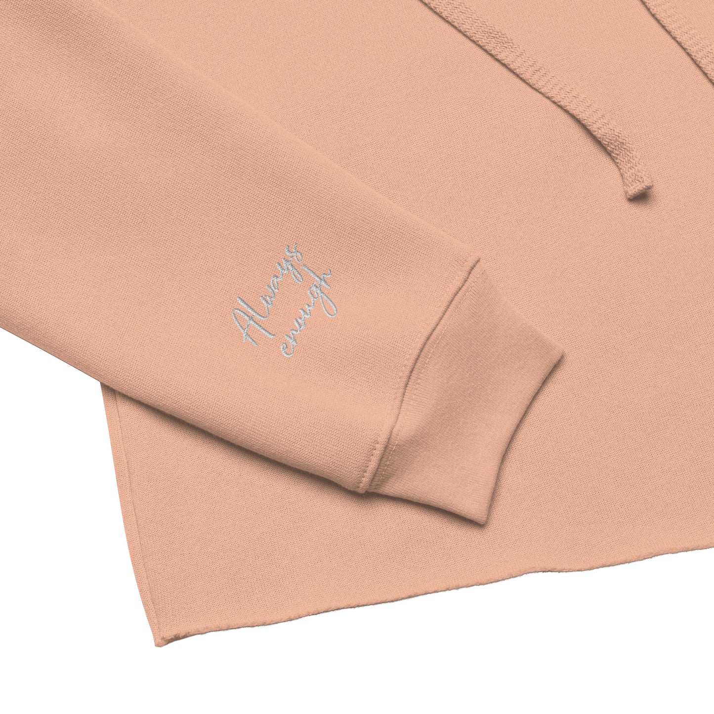 You Are Enough Embroidered Crop Hoodie with Soft Fleece – Peach