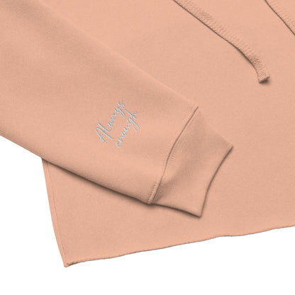 You Are Enough Embroidered Crop Hoodie with Soft Fleece – Peach