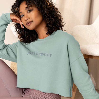 Just Breathe In & Out Women's Embroidered Fleece Crop Sweatshirt – Mint